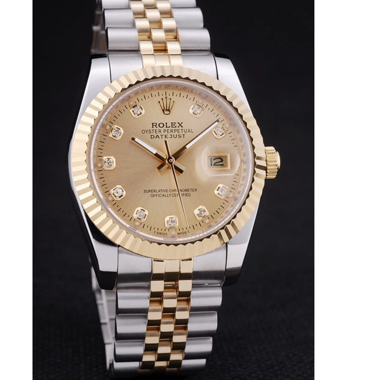 Aaa replica watch Datejust Rolex Ribbed Gold 7452 Bezel Dial Diamonds 0821